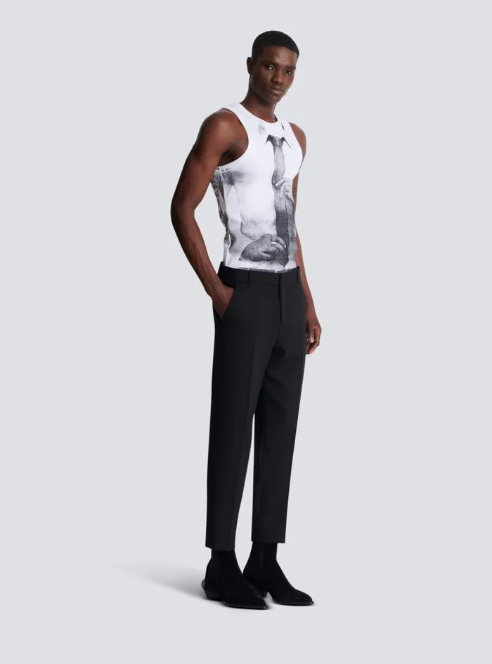Double Wool Crepe Trousers Black Men Balmain Trousers And Shorts