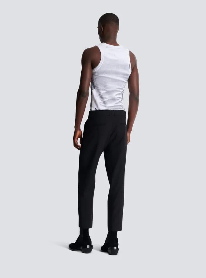 Double Wool Crepe Trousers Black Men Balmain Trousers And Shorts