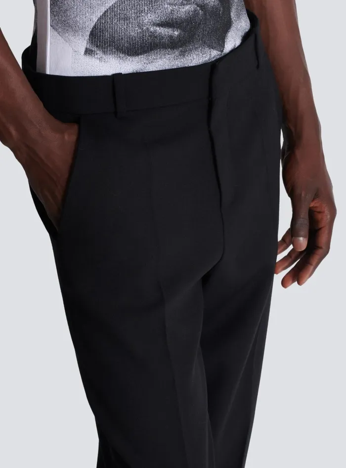 Double Wool Crepe Trousers Black Men Balmain Trousers And Shorts