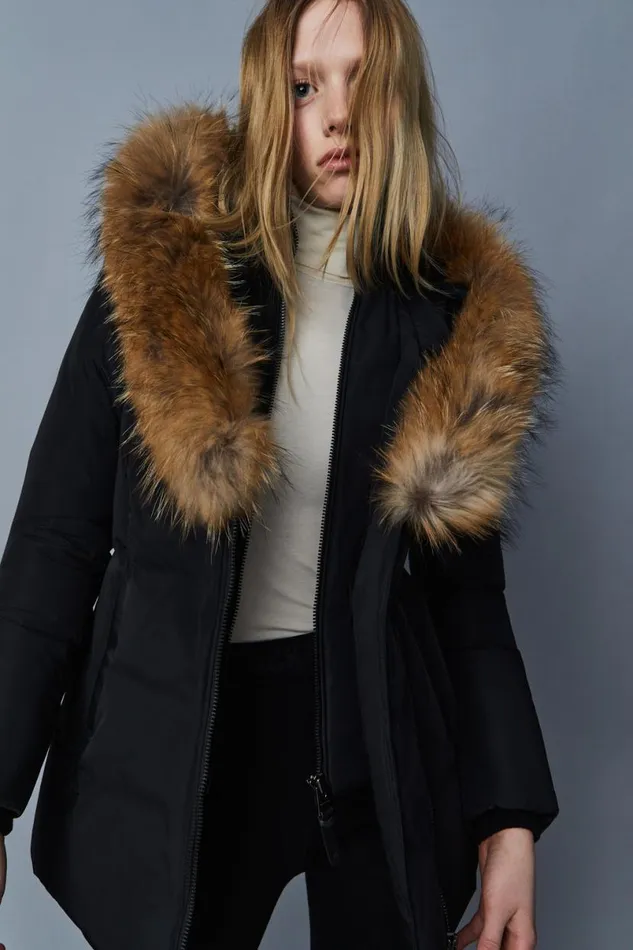 Downs and Jackets Women Mackage ADALI Down Coat With Natural Fur Signature Mackage Collar Black