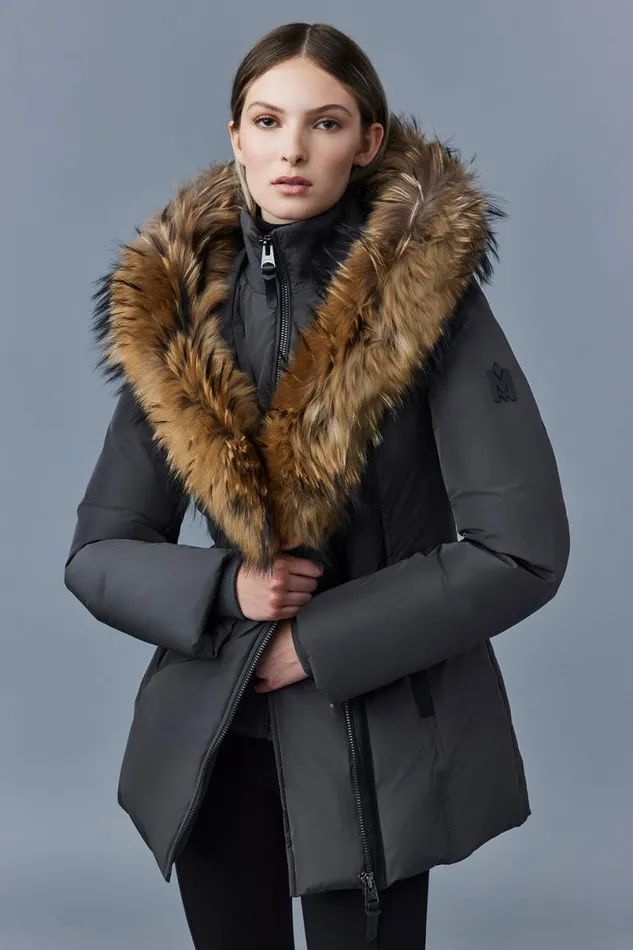 Downs and Jackets Women Mackage ADALI Down Coat With Natural Fur Signature Mackage Collar Black