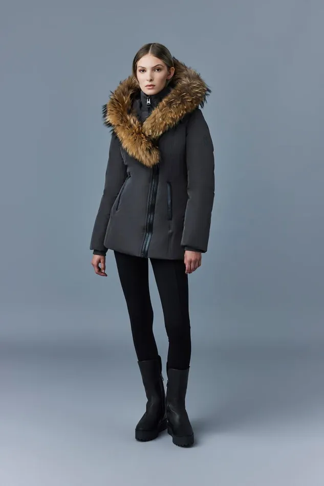 Downs and Jackets Women Mackage ADALI Down Coat With Natural Fur Signature Mackage Collar Black