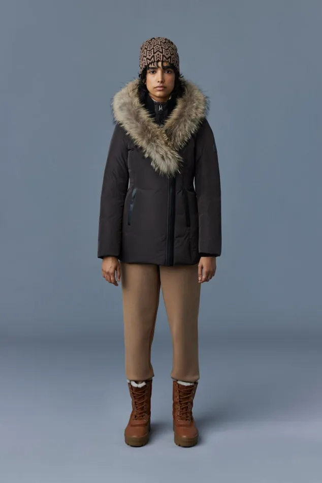 Downs and Jackets Women Mackage ADALI Down Coat With Natural Fur Signature Mackage Collar Black