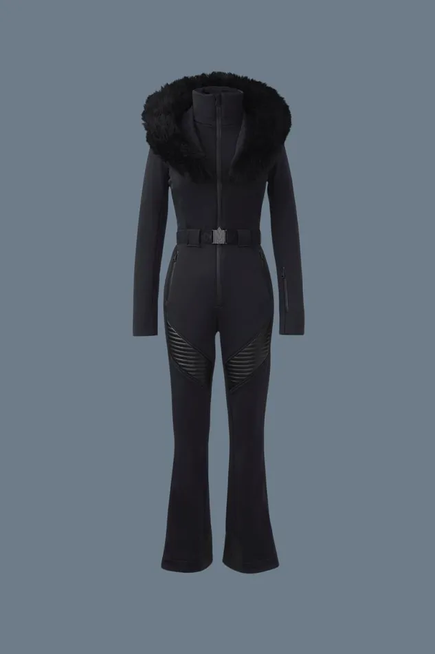 Downs and Jackets Women Mackage ELLEZ Techno Fleece Ski Suit With Removable Hood And Fur Trim Black