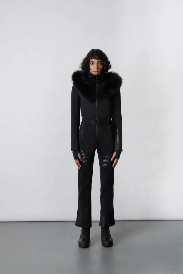 Downs and Jackets Women Mackage ELLEZ Techno Fleece Ski Suit With Removable Hood And Fur Trim Black Downs and Jackets Women Mackage ELLEZ Techno Fleece Ski Suit With Removable Hood And Fur Trim Black