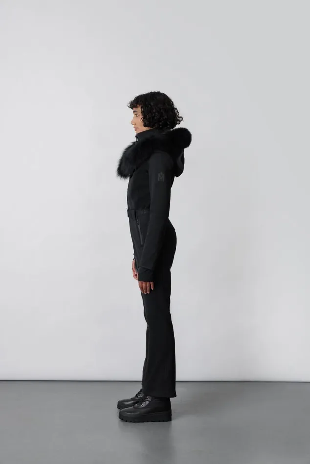 Downs and Jackets Women Mackage ELLEZ Techno Fleece Ski Suit With Removable Hood And Fur Trim Black Downs and Jackets Women Mackage ELLEZ Techno Fleece Ski Suit With Removable Hood And Fur Trim Black