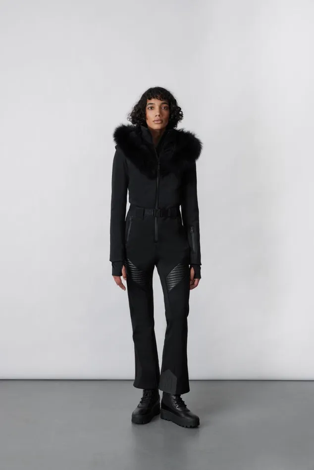 Downs and Jackets Women Mackage ELLEZ Techno Fleece Ski Suit With Removable Hood And Fur Trim Black Downs and Jackets Women Mackage ELLEZ Techno Fleece Ski Suit With Removable Hood And Fur Trim Black
