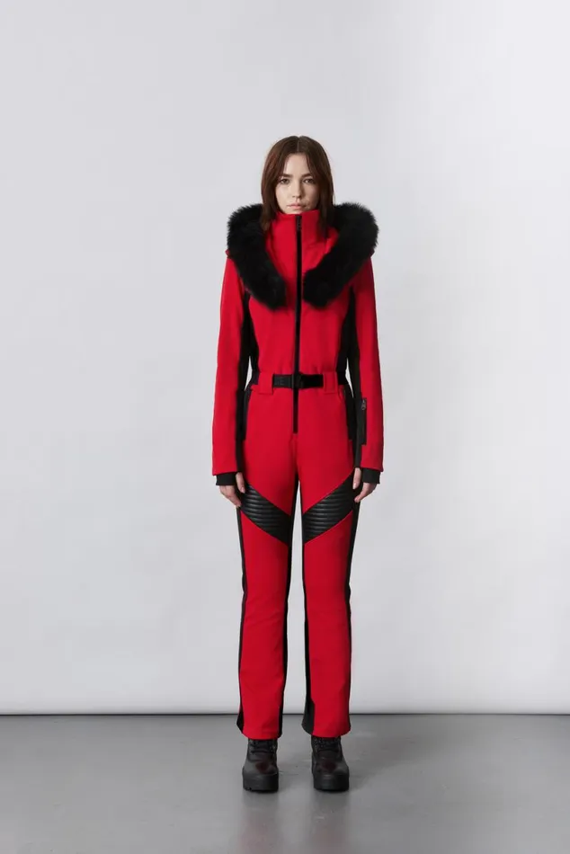 Downs and Jackets Women Mackage ELLEZ Techno Fleece Ski Suit With Removable Hood And Fur Trim Black Downs and Jackets Women Mackage ELLEZ Techno Fleece Ski Suit With Removable Hood And Fur Trim Black
