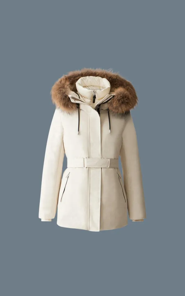 Downs and Jackets Women Mackage JENI 2in1 Down Parka With Removable Bib And Natural Fur Cream