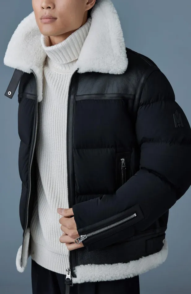 Downs and Parkas Men Mackage ROBERT Mixedmedia Shearling Down Jacket Sky Blue