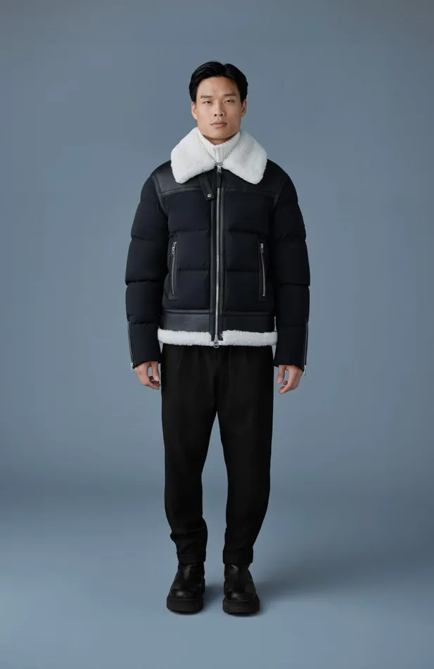 Downs and Parkas Men Mackage ROBERT Mixedmedia Shearling Down Jacket Sky Blue