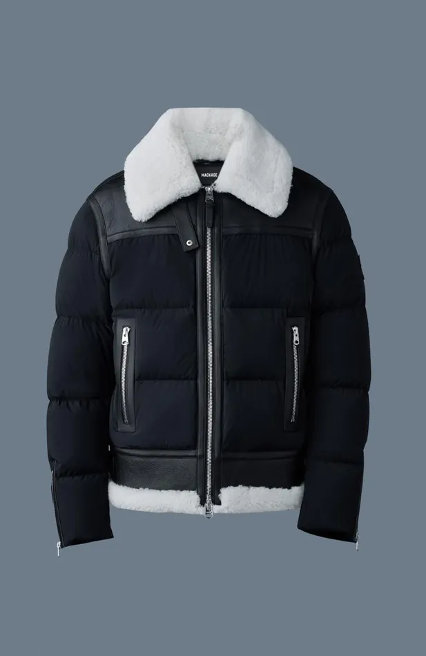 Downs and Parkas Men Mackage ROBERT Mixedmedia Shearling Down Jacket Sky Blue