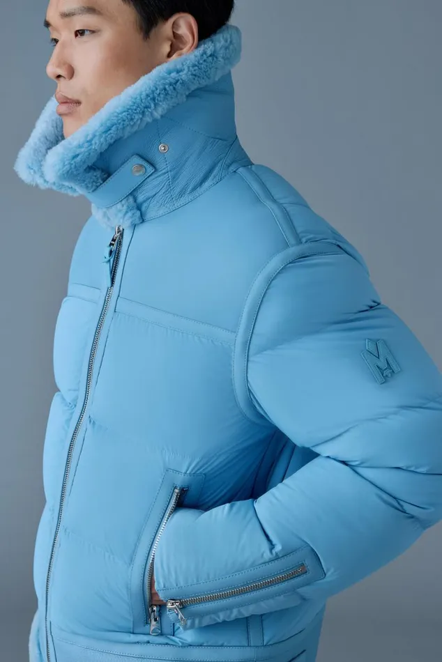 Downs and Parkas Men Mackage ROBERT Mixedmedia Shearling Down Jacket Sky Blue