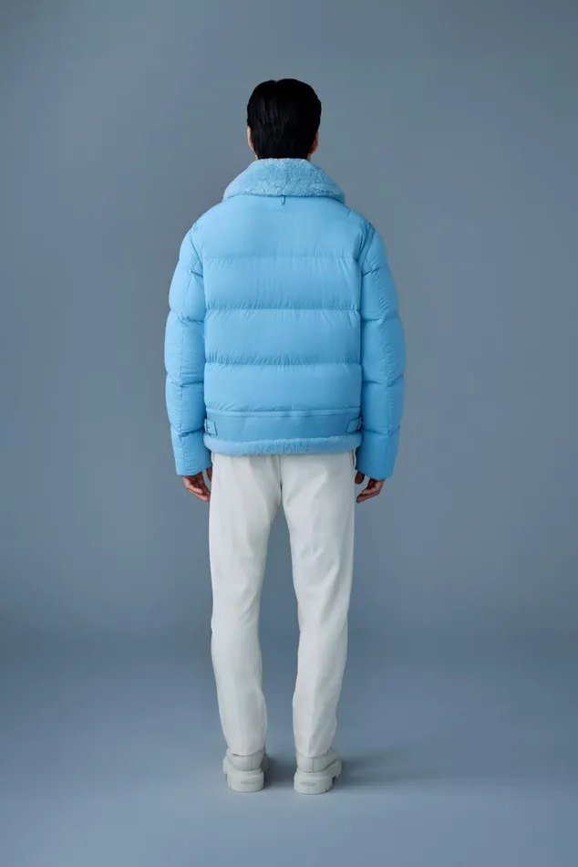 Downs and Parkas Men Mackage ROBERT Mixedmedia Shearling Down Jacket Sky Blue