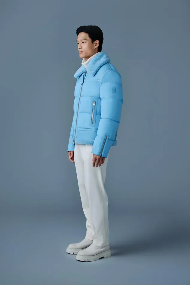 Downs and Parkas Men Mackage ROBERT Mixedmedia Shearling Down Jacket Sky Blue