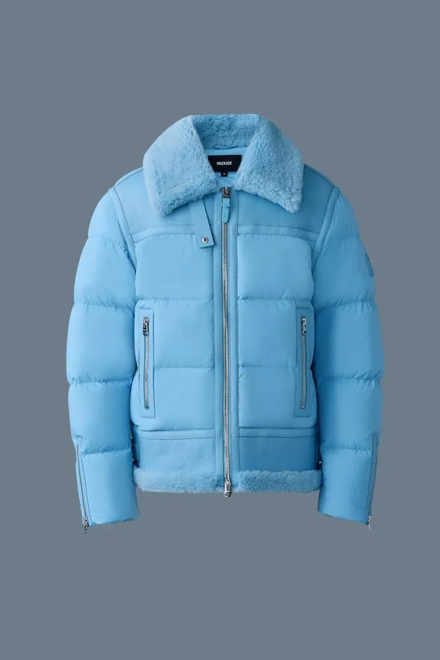 Downs and Parkas Men Mackage ROBERT Mixedmedia Shearling Down Jacket Sky Blue