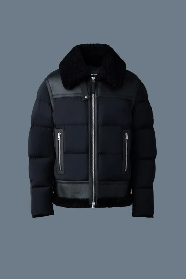 Downs and Parkas Men Mackage ROBERT Mixedmedia Shearling Down Jacket Sky Blue