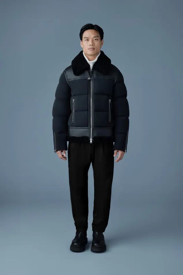 Downs and Parkas Men Mackage ROBERT Mixedmedia Shearling Down Jacket Sky Blue