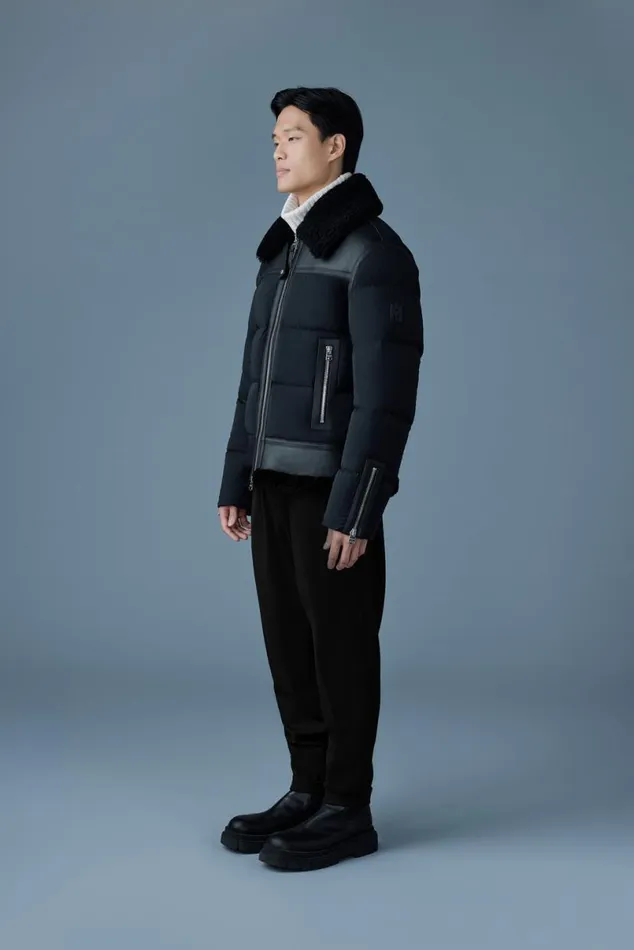 Downs and Parkas Men Mackage ROBERT Mixedmedia Shearling Down Jacket Sky Blue