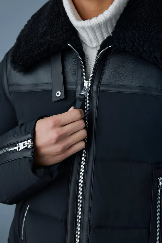 Downs and Parkas Men Mackage ROBERT Mixedmedia Shearling Down Jacket Sky Blue