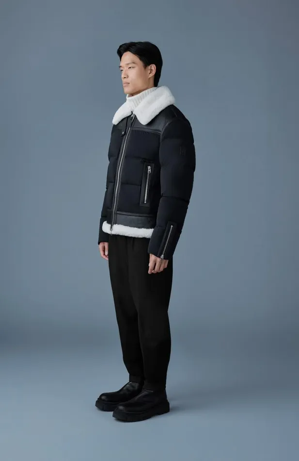 Downs and Parkas Men Mackage ROBERT Mixedmedia Shearling Down Jacket Sky Blue