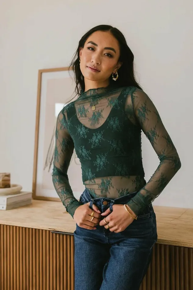Drea Lace Layering Top In Teal Teal Women Bohme Tops