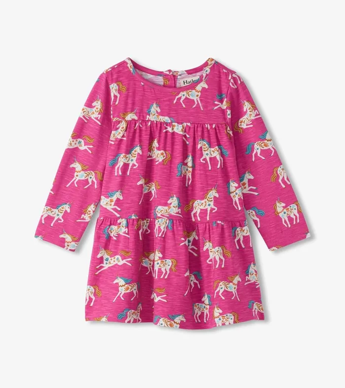 Dresses Baby and Toddler Hatley Baby and Toddler Girls Folksy Unicorns Gathered Tiered Dress