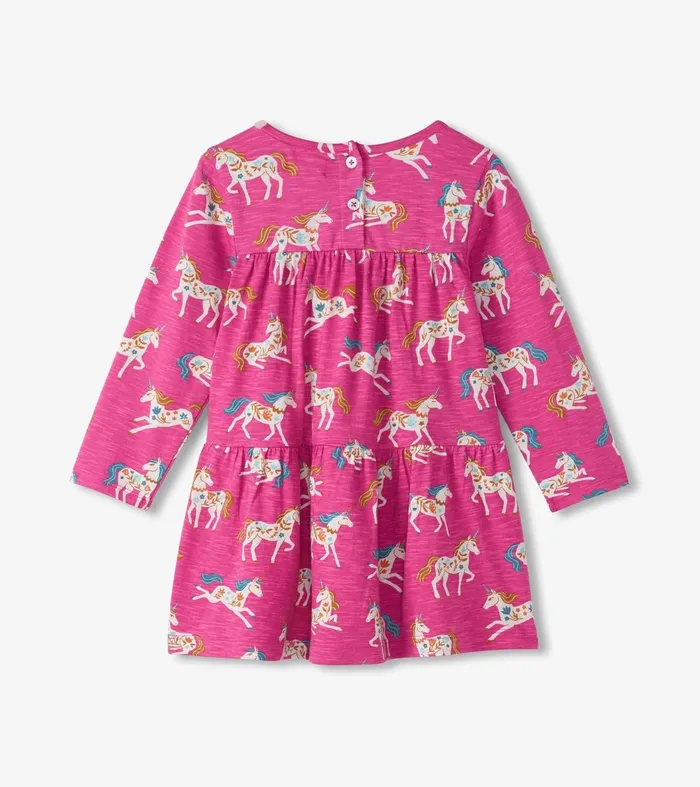 Dresses Baby and Toddler Hatley Baby and Toddler Girls Folksy Unicorns Gathered Tiered Dress