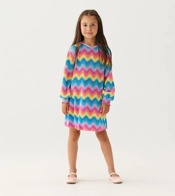 Dresses Girls Hatley Girls Rainbow Wave Pleated ALine Dress