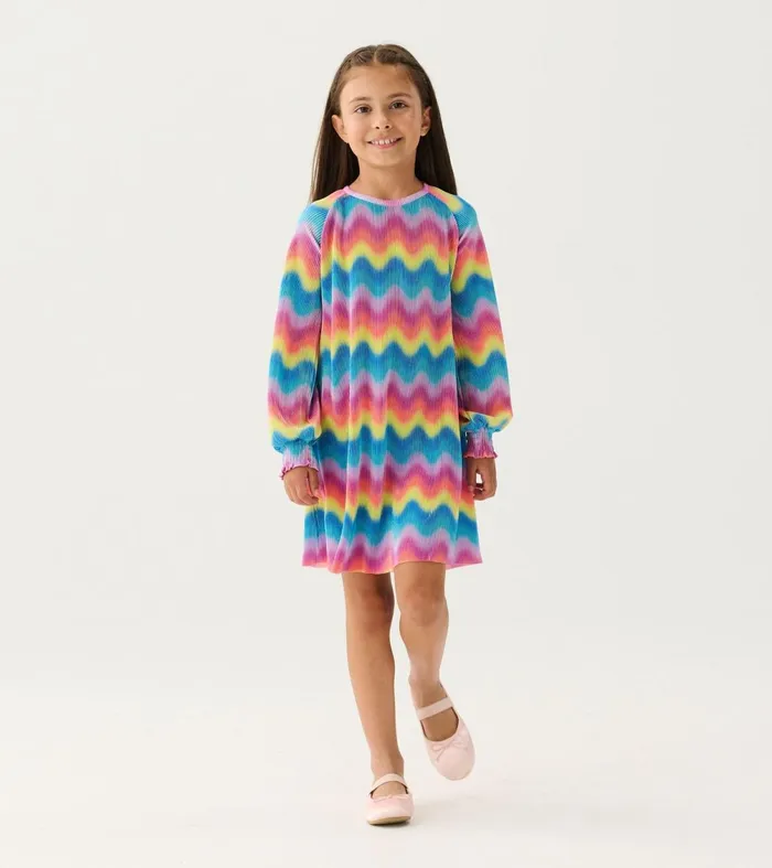 Dresses Girls Hatley Girls Rainbow Wave Pleated ALine Dress