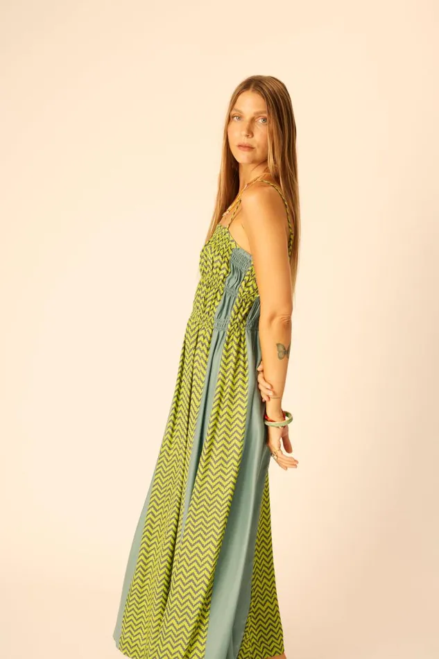 Dresses Shop Natalie Martin GINA MAXI Block Zigzag Lime
