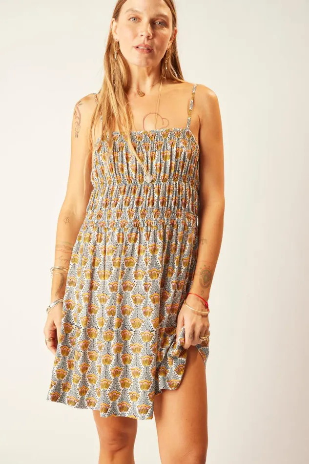 Dresses Shop Natalie Martin GINA SHORT DRESS Tulip Print French Blue