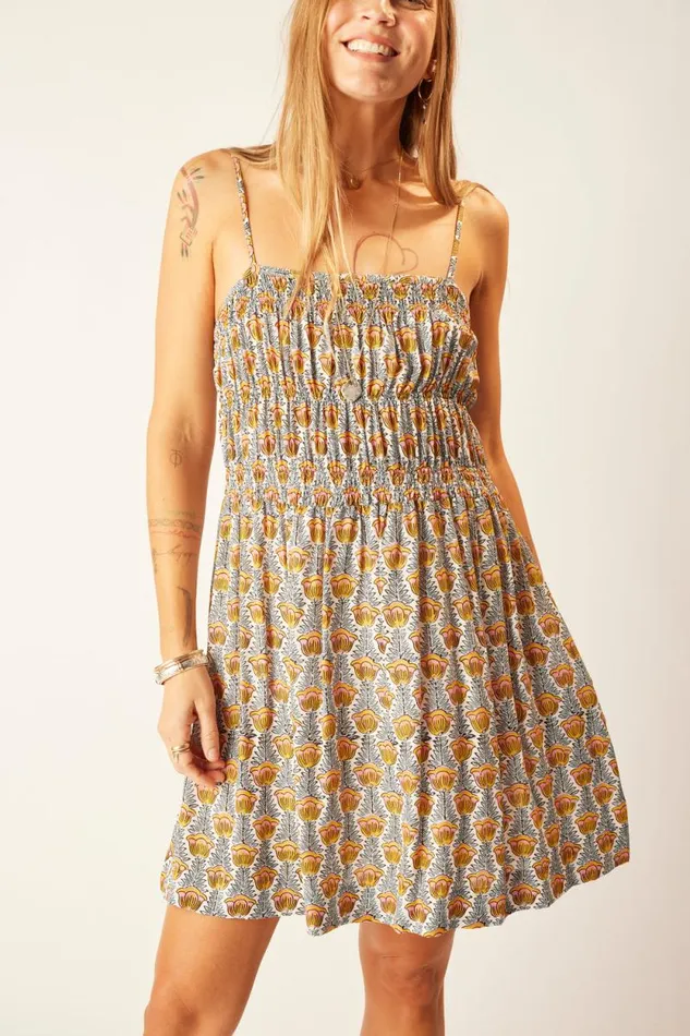 Dresses Shop Natalie Martin GINA SHORT DRESS Tulip Print French Blue
