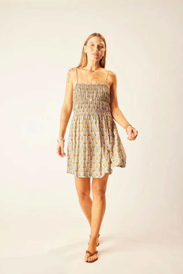 Dresses Shop Natalie Martin GINA SHORT DRESS Tulip Print French Blue