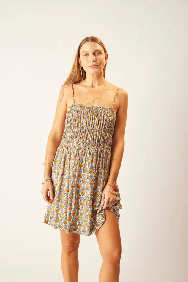 Dresses Shop Natalie Martin GINA SHORT DRESS Tulip Print French Blue