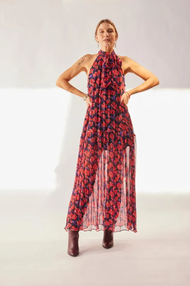 Dresses Shop Natalie Martin INDIANA MAXI Chiffon Watercolor Onyx