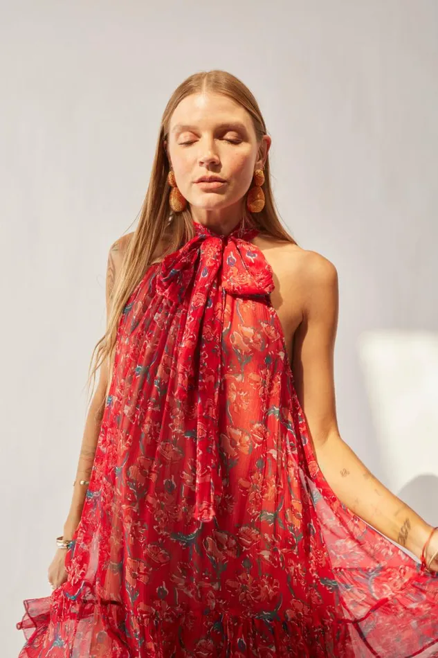 Dresses Shop Natalie Martin INDIANA MINI Chiffon Watercolor Verm