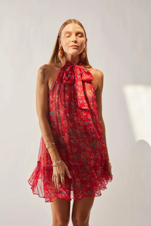 Dresses Shop Natalie Martin INDIANA MINI Chiffon Watercolor Verm