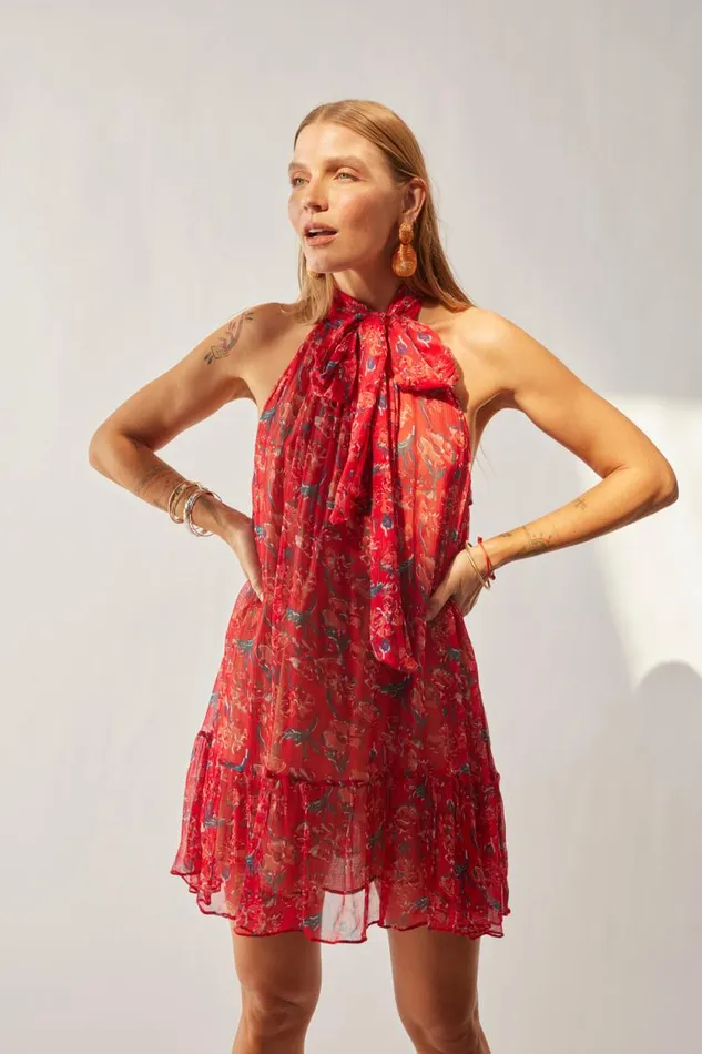 Dresses Shop Natalie Martin INDIANA MINI Chiffon Watercolor Verm