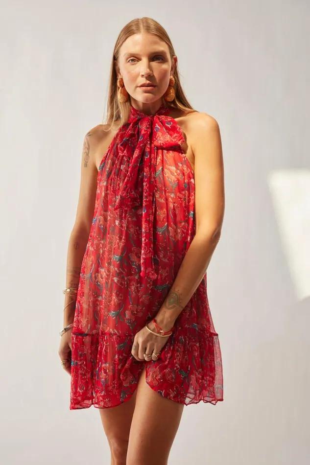 Dresses Shop Natalie Martin INDIANA MINI Chiffon Watercolor Verm
