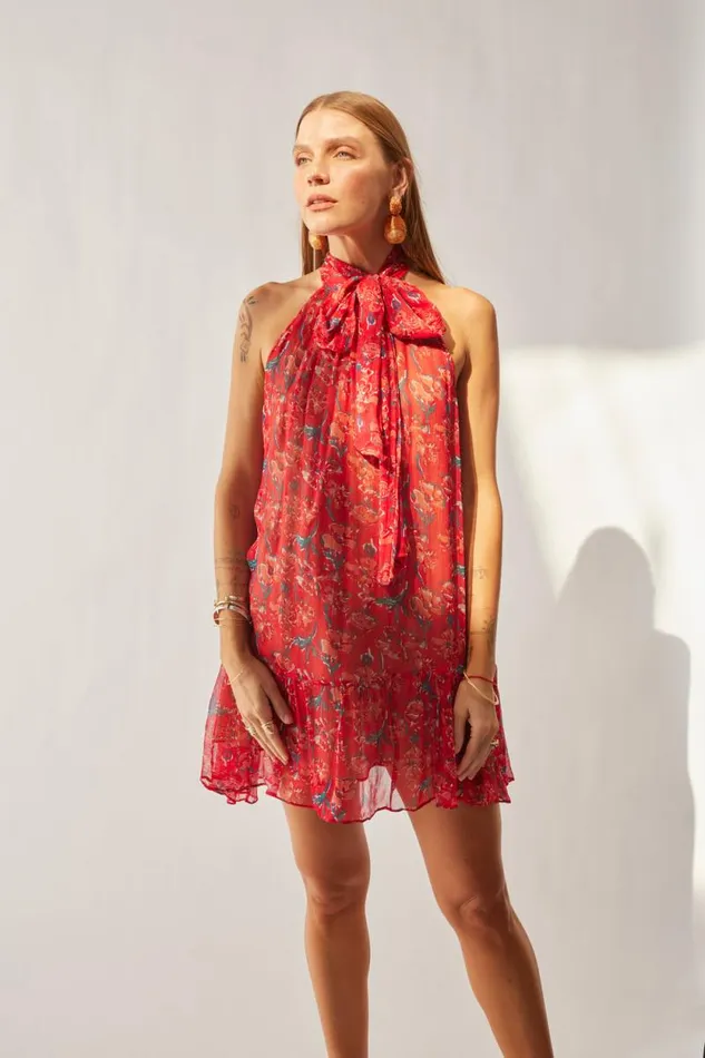 Dresses Shop Natalie Martin INDIANA MINI Chiffon Watercolor Verm