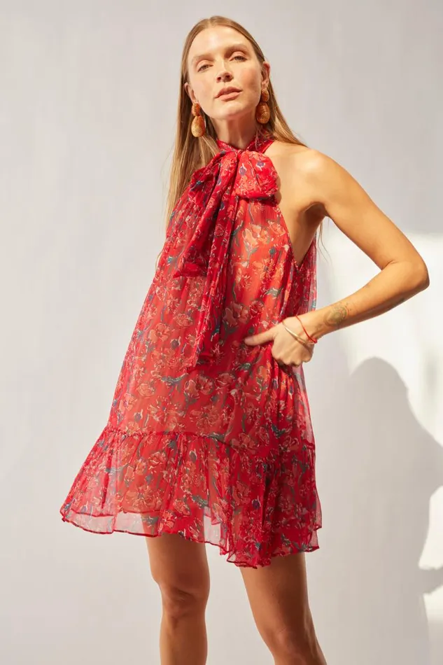 Dresses Shop Natalie Martin INDIANA MINI Chiffon Watercolor Verm