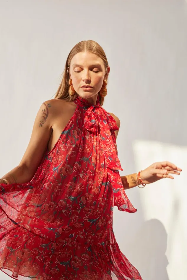 Dresses Shop Natalie Martin INDIANA MINI Chiffon Watercolor Verm