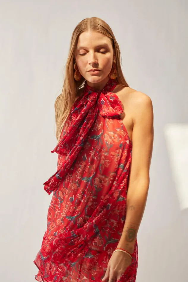 Dresses Shop Natalie Martin INDIANA MINI Chiffon Watercolor Verm