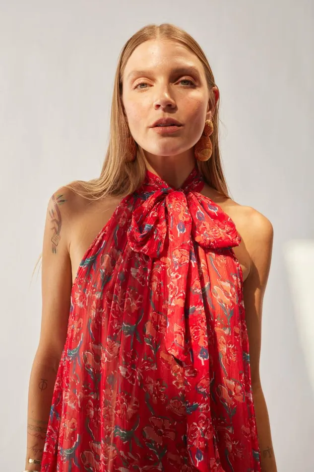 Dresses Shop Natalie Martin INDIANA MINI Chiffon Watercolor Verm
