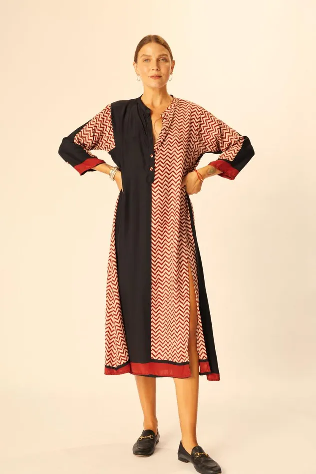 Dresses Shop Natalie Martin ISOBEL DRESS Block Zigzag Noire