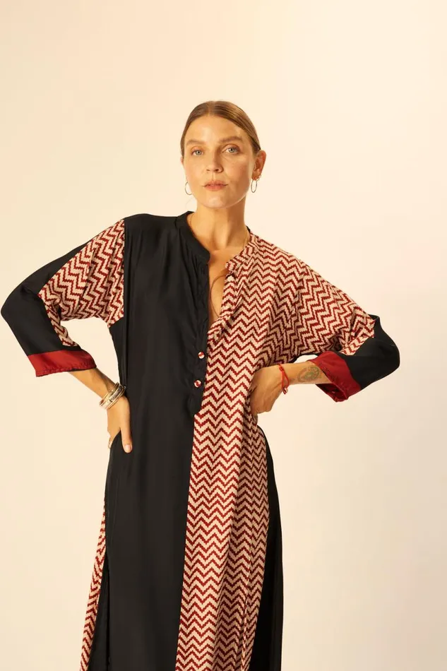 Dresses Shop Natalie Martin ISOBEL DRESS Block Zigzag Noire