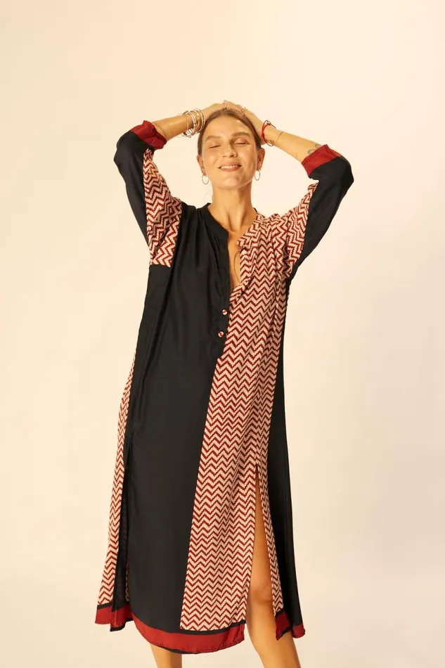 Dresses Shop Natalie Martin ISOBEL DRESS Block Zigzag Noire