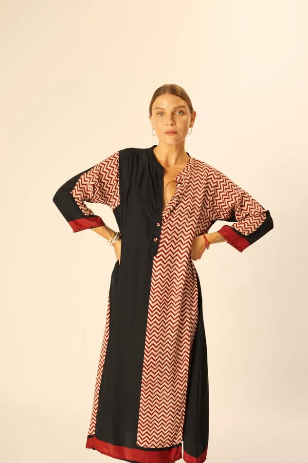 Dresses Shop Natalie Martin ISOBEL DRESS Block Zigzag Noire
