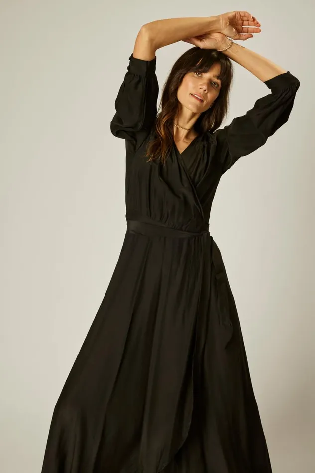 Dresses Shop Natalie Martin KATE LONG SLEEVE MAXI Black Silk
